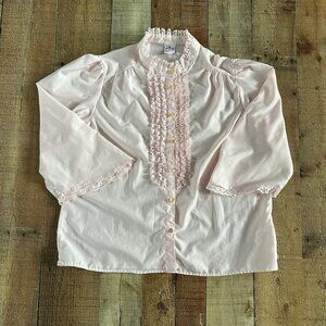 Rio vintage 70's pink ruffle front button down blouse women's xl